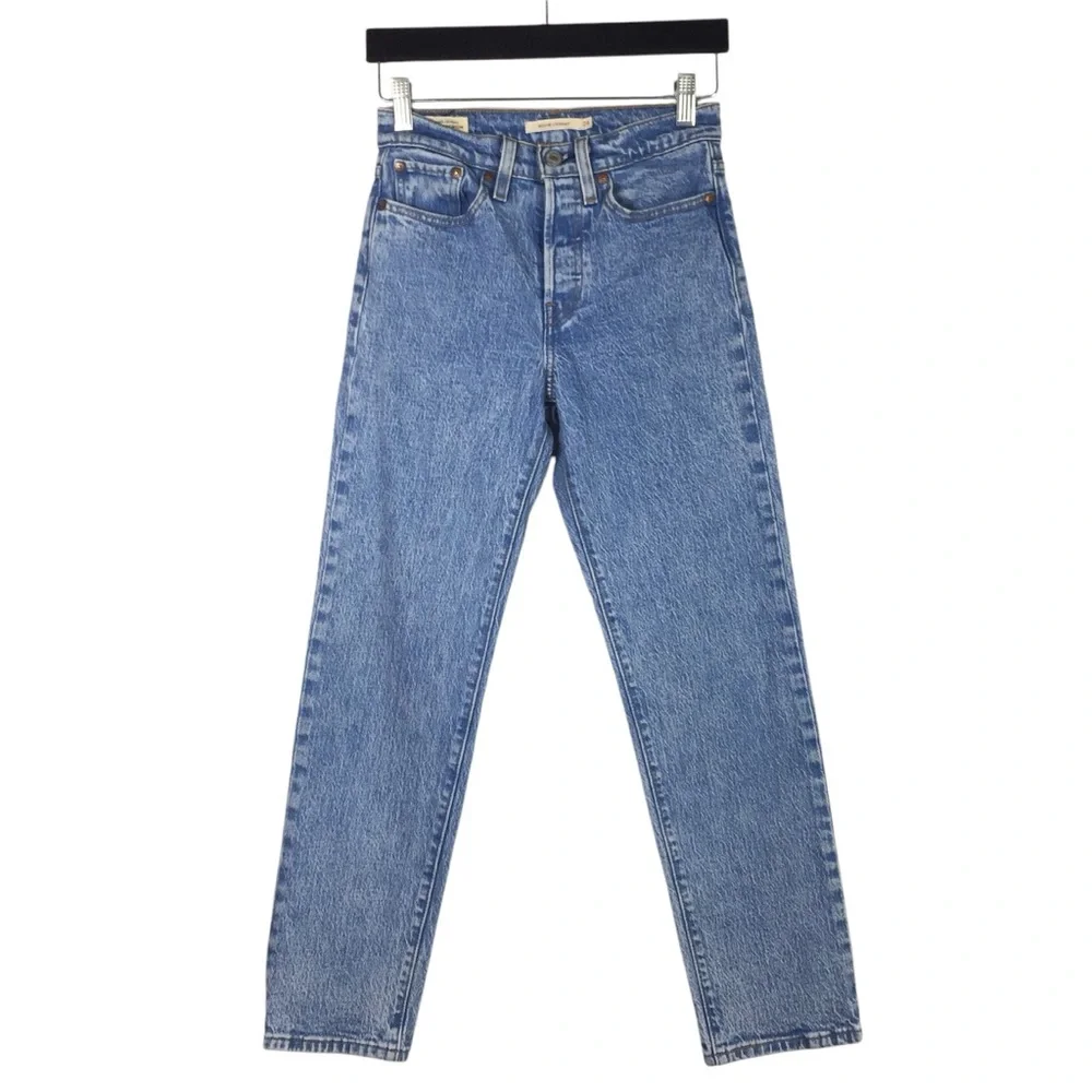 Levi's Wedgie Straight High Rise Button Fly Cotton Blend Blue Jeans - Picture 4 of 13